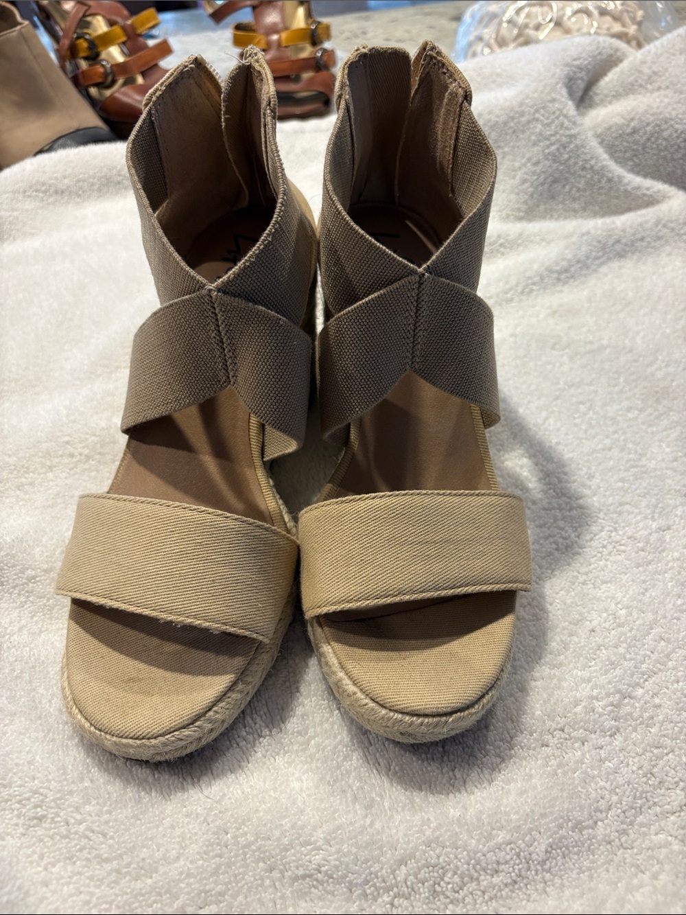 Life Stride Taupe Canvas Espadrille Wedge Sandals